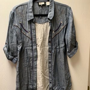 Miss Me denim color button down with accents